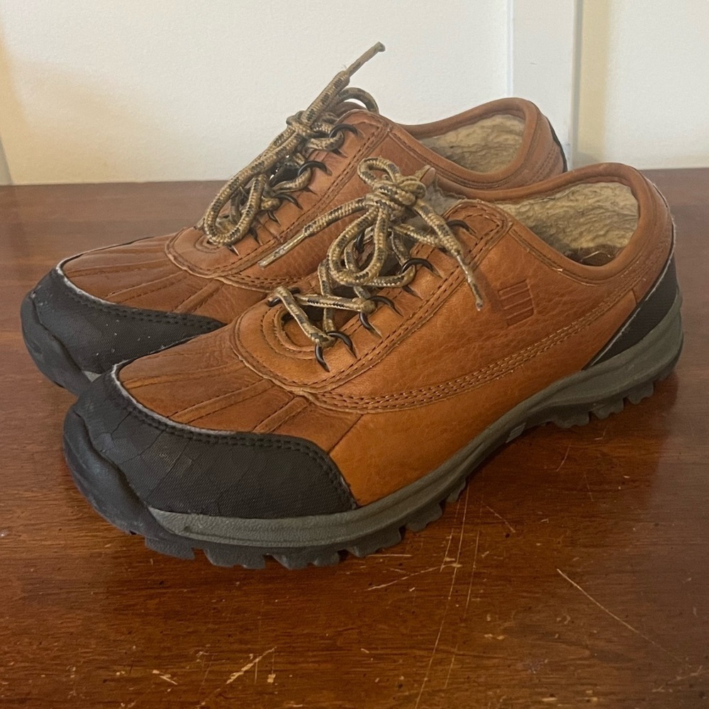 Lands End Duck Boots Womens 7B Low Ankle Lace Up Rubber Leather Waterproof Shoe